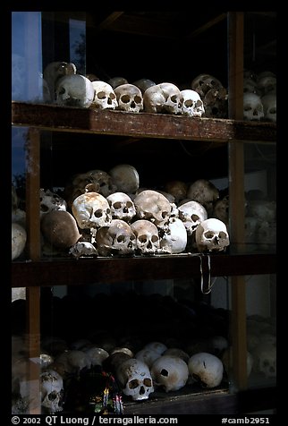 Skulls of executed prisoners, Choeng Ek Killing Fields memorial. Phnom Penh, Cambodia