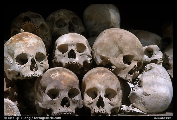 Human Skulls, Choeng Ek Killing Fields memorial. Phnom Penh, Cambodia (color)