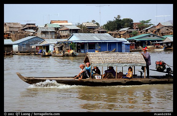 Motor boat along Tonle Sap river. Cambodia