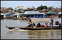 Motor boat along Tonle Sap river. Cambodia