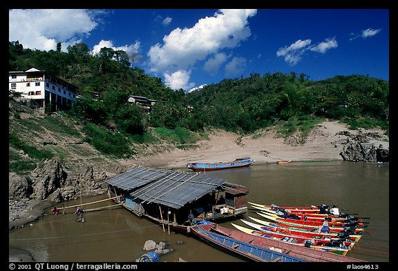 fast boats at Pakbeng. Mekong river, Laos (color)