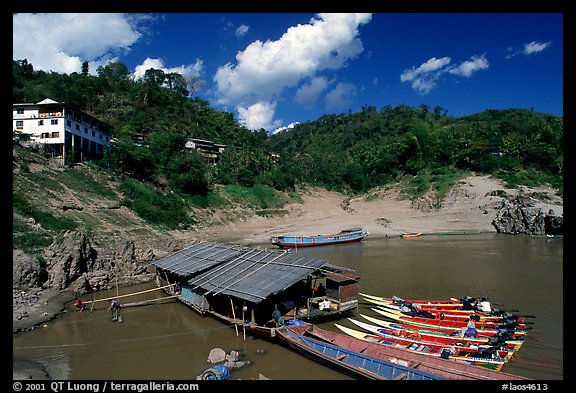 fast boats at Pakbeng. Mekong river, Laos (color)