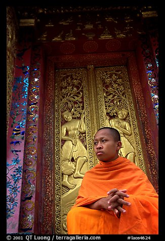 Buddhist novice monk at Wat Xieng Thong. Luang Prabang, Laos (color)