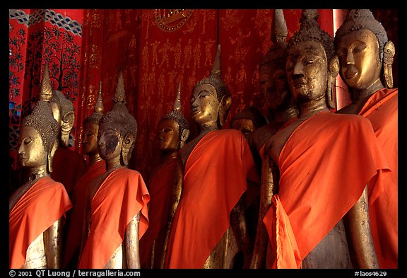 Drapped Buddha statues, Wat Xieng Thong. Luang Prabang, Laos