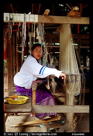 Traditional weaving in Ban Phanom village. Luang Prabang, Laos (color)