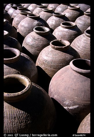 Jars in Ban Xang Hai, which used to be a pottery village. Laos (color)
