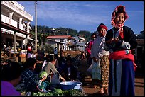 Women in tribal clothes at the Huay Xai market. Laos