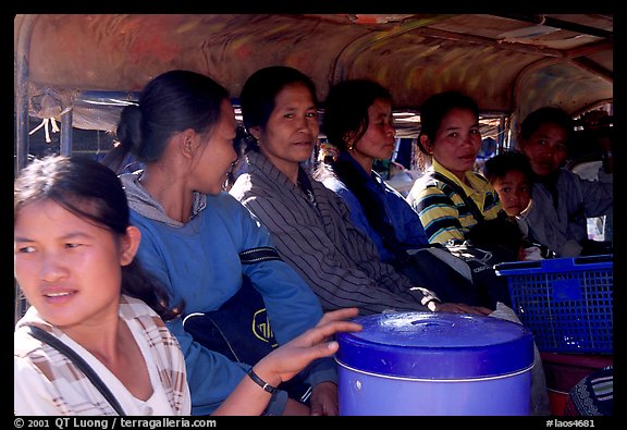 Women ride a bus, Huay Xai. Laos