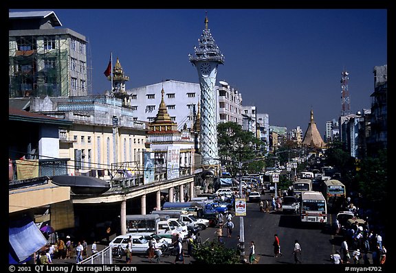 Mahabandoola Lan and the Sule Paya. Yangon, Myanmar