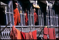 Monks in residential quarters, Shwedagon Paya. Yangon, Myanmar