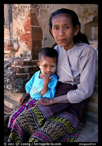 Older burmese woman and child. Bagan, Myanmar