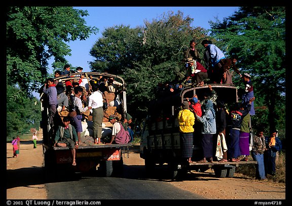 Crowded public busses. Mount Popa, Myanmar