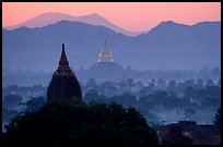 Dhammayazika Paya and mountains at dawn. Bagan, Myanmar (color)