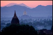 Dhammayazika Paya and mountains at dawn. Bagan, Myanmar