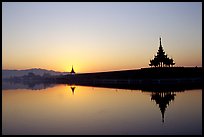 Sunrise on the Mandalay Fort moats. Mandalay, Myanmar