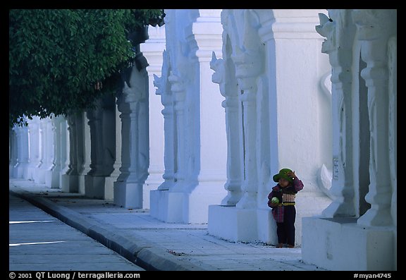 Stupas containing 729 marble slabs forming world biggest book, Kuthodaw Paya. Mandalay, Myanmar