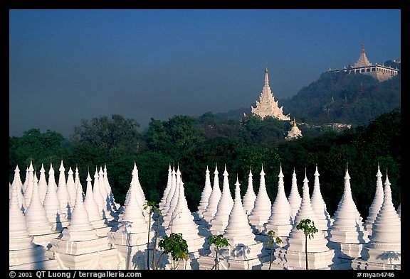 Stupas at Sandamani Paya and Mandalay Hill. Mandalay, Myanmar (color)