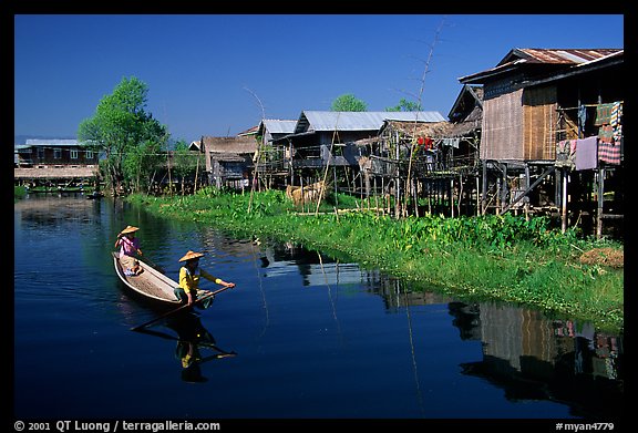 Village built on the lake. Inle Lake, Myanmar (color)