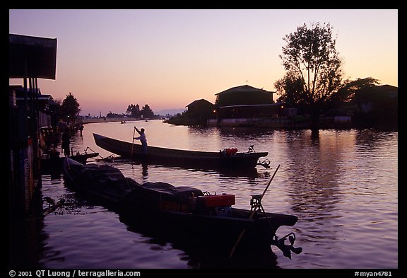 Sunset on the canal at Nyaungshwe. Inle Lake, Myanmar (color)