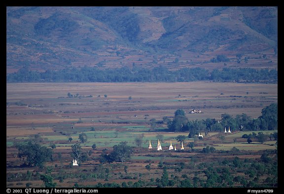 Stupas in the Heho plain. Shan state, Myanmar (color)