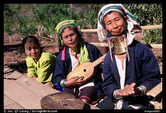 Three generations of Padaung women	singing. Shan state, Myanmar