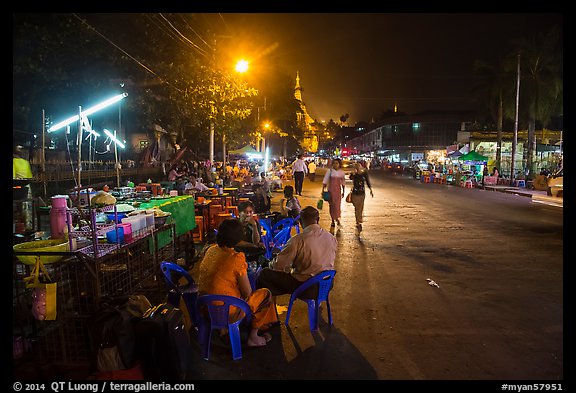 Street leading to East entrance of Shwedagon Pagoda. Yangon, Myanmar