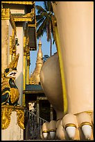 Architectural detail of West gate and Main Stupa, Shwedagon Pagoda. Yangon, Myanmar ( color)