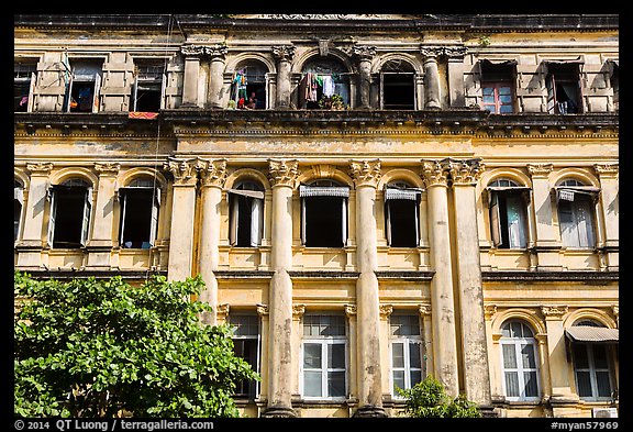 Facade of colonial-area building. Yangon, Myanmar (color)