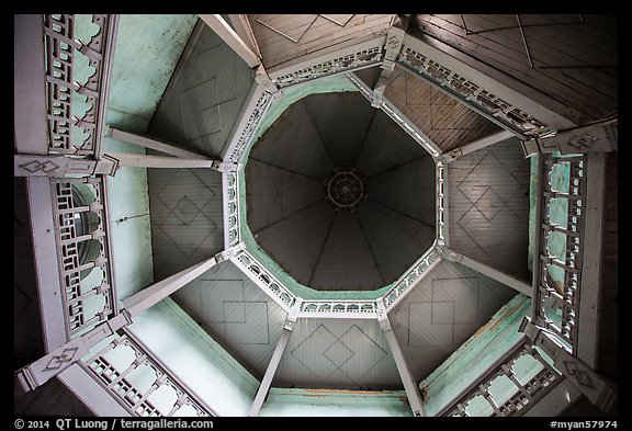 Looking up tower ceiling in colonial-area building. Yangon, Myanmar (color)