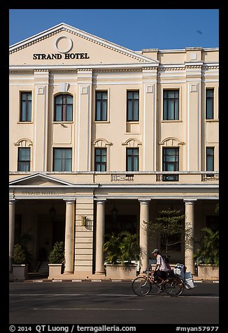 Rickshaw and Strand Hotel. Yangon, Myanmar (color)