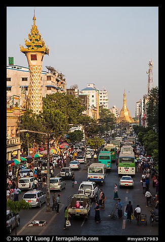 Mahabandoola Lan and Sule Pagoda. Yangon, Myanmar (color)