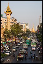 Mahabandoola Lan and Sule Pagoda. Yangon, Myanmar ( color)