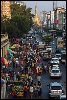 Open air market and Sule Pagoda. Yangon, Myanmar ( color)