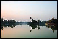 Royal Lake with Shwedagon Pagoda and Karawek barge. Yangon, Myanmar ( color)