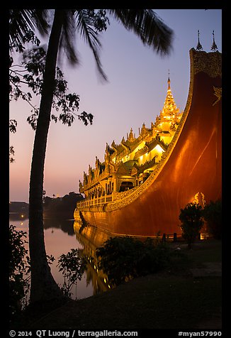 Karaweik Hall at sunset. Yangon, Myanmar (color)