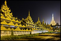 Southern zaungdan and Main Chedi at night, Shwedagon Pagoda. Yangon, Myanmar