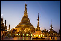 Shwedagon Pagoda gold covered stupa at dawn. Yangon, Myanmar