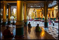 Platform seen from prayer hall, Shwedagon Pagoda. Yangon, Myanmar