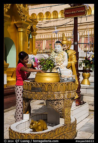 Woman worshipping at planetary post. Yangon, Myanmar (color)