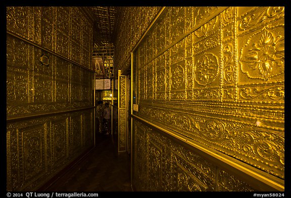 Mirrored maze-like walkway inside Botataung Pagoda. Yangon, Myanmar (color)