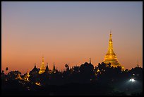 Singuttara Hill and Shwedagon Pagoda at dawn. Yangon, Myanmar