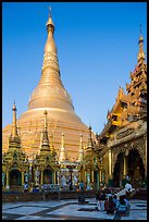 Planetary post, devotion hall, and main stupa, Shwedagon Pagoda. Yangon, Myanmar ( color)