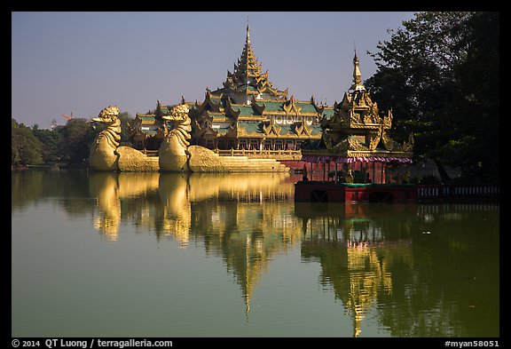 Shrine and Karawiek Hall. Yangon, Myanmar (color)