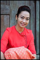 Young modern burmese woman with thanaka paste. Yangon, Myanmar ( color)