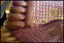 Feet of reclining Buddha statue, Kyaukhtatgyi Pagoda. Yangon, Myanmar ( color)