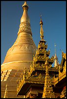 Roof of shrine and main spire, Shwedagon Pagoda. Yangon, Myanmar ( color)