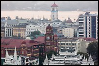 Colonial buildings and Yangon River from above. Yangon, Myanmar ( color)