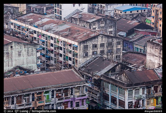 Old appartment buildings from above. Yangon, Myanmar (color)