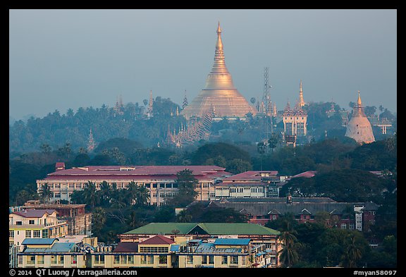 Singuttara Hill topped by Shwedagon Pagoda. Yangon, Myanmar (color)