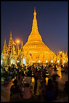 Golden dome seen from the Victory Ground at dusk, Shwedagon Pagoda. Yangon, Myanmar ( color)